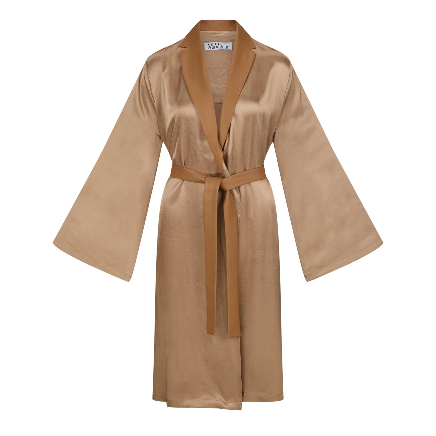 Kimono mit Leder - champagnergold - MaValeur eleganter Kimono