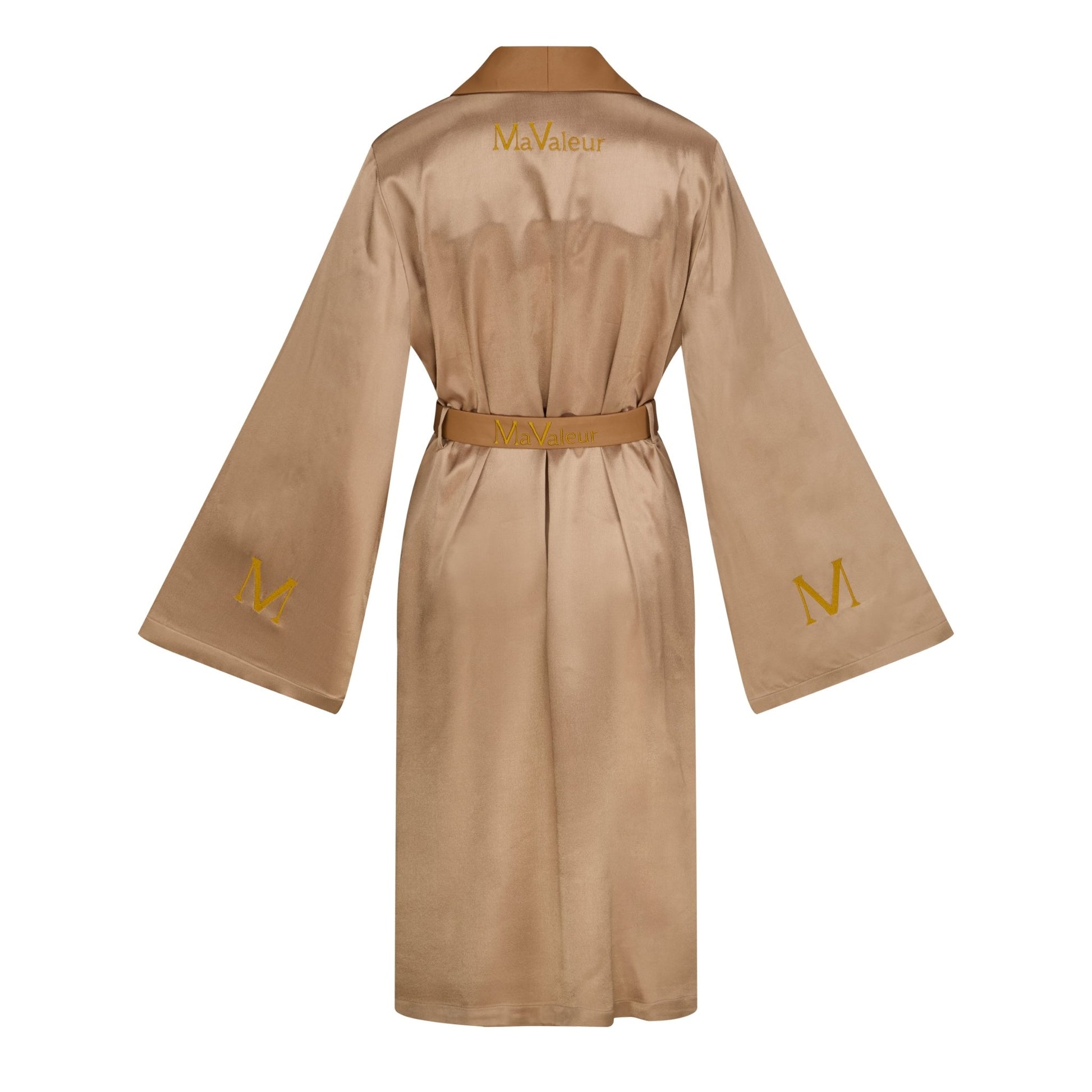 Kimono mit Leder - champagnergold - MaValeur eleganter Kimono